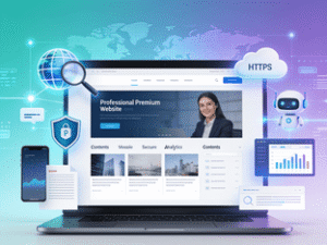 Thesindi com homepage illustration showing an online information platform with technology, business, digital content, and secure browsing.