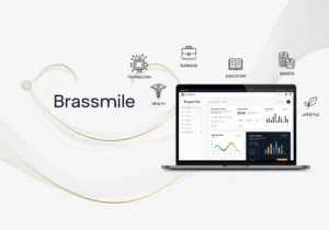 Modern illustration representing Brasssmile as a multi-topic informational website covering business, technology, education, health, finance, and lifestyle.