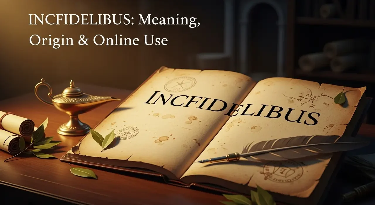 Ancient Latin manuscript showing the word Incfidelibus and its possible historical meaning and online use