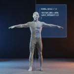 Illustration showing a 3D model being compiled from wireframe mesh to finished textured model for Source Filmmaker